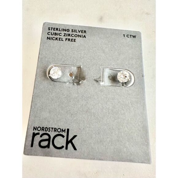 1 crt STERLING SILVER CUBIC ZIRCONIA NICKEL FREE round cut earrings - Picture 3 of 3